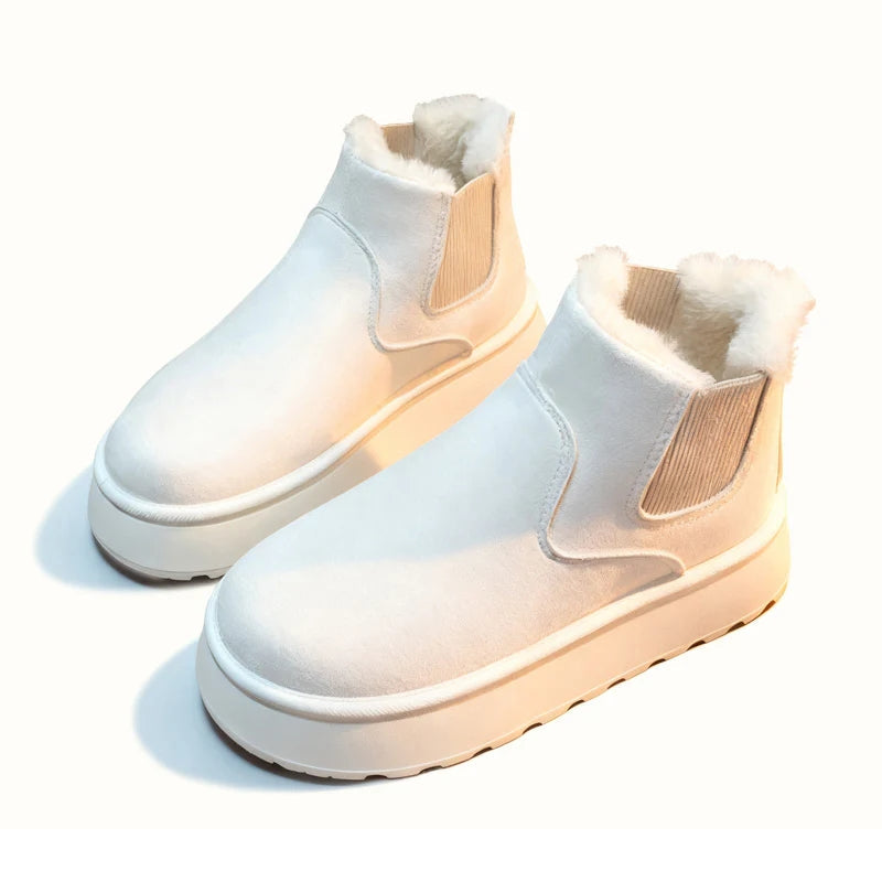 Plush-lined platform ankle boots – cream pair