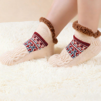 Auldweave warm fleece-lined slipper socks – cream pair worn on a soft rug