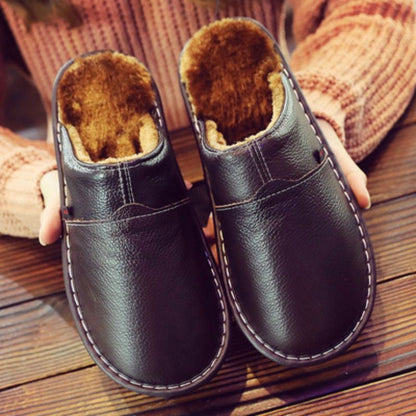 Auldweave warm wide fit leather slippers – dark purple pair showing warm lining