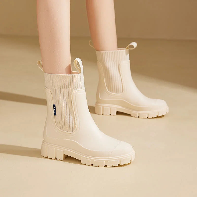 Women's waterproof Chelsea boots in Beige product view