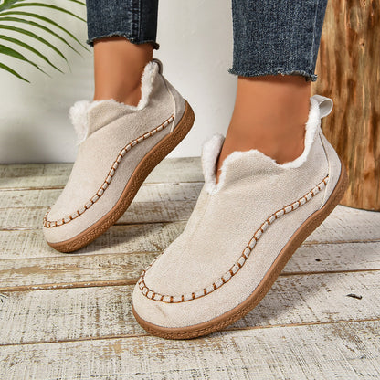 Auldweave women's fleece-lined winter slip-on shoes – cream shoes worn from the side