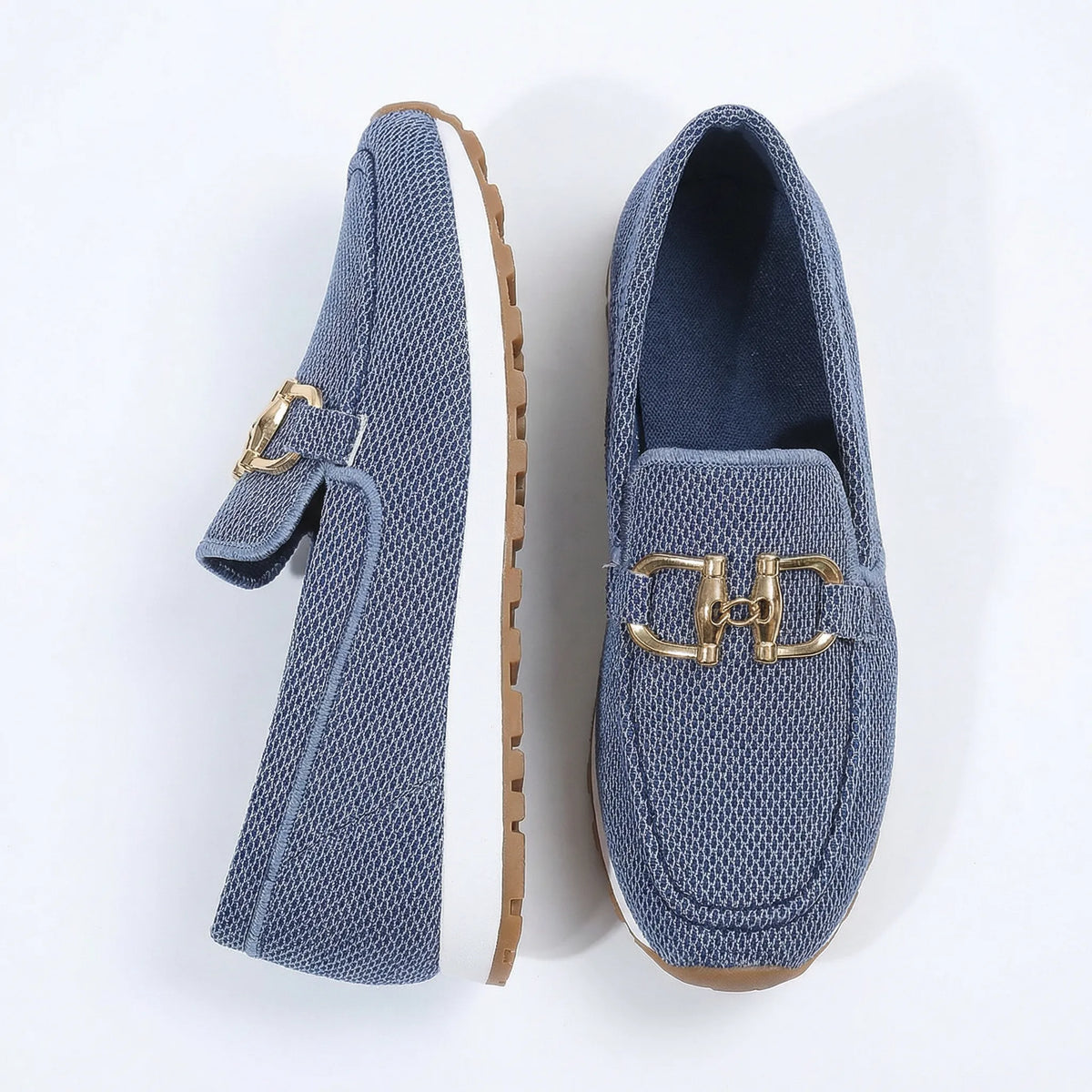 Women's blue loafers, product view