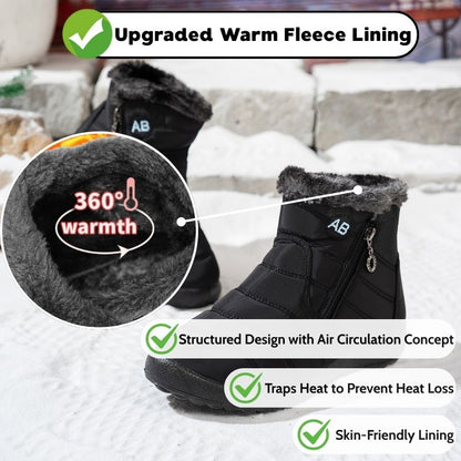 Black winter boot with a close-up of the fleece lining