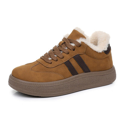 Auldweave women's fleece-lined suede trainers – tan trainer studio side view