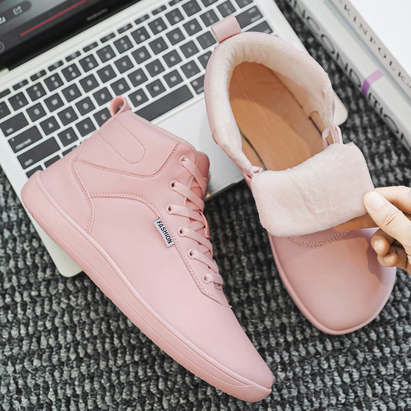 Fleece-lined lace-up winter boots – pink boot lining close-up