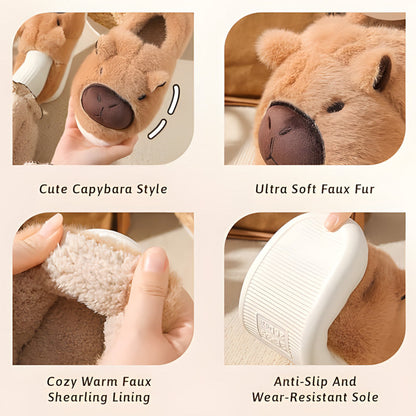 Auldweave women's fluffy capybara slippers – capybara design, faux fur lining and sole details