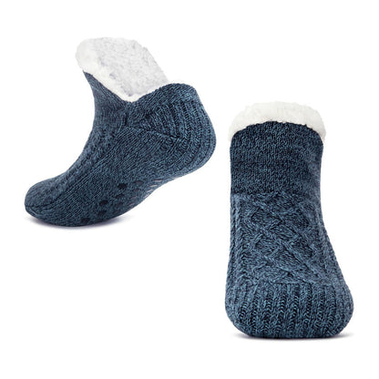 Auldweave unisex soft fleece-lined slipper socks – blue pair on a white background