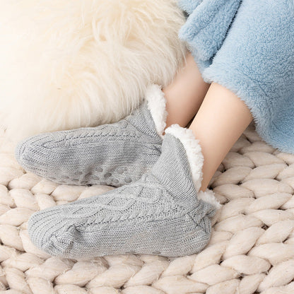 Auldweave unisex soft fleece-lined slipper socks – grey pair worn on a soft rug