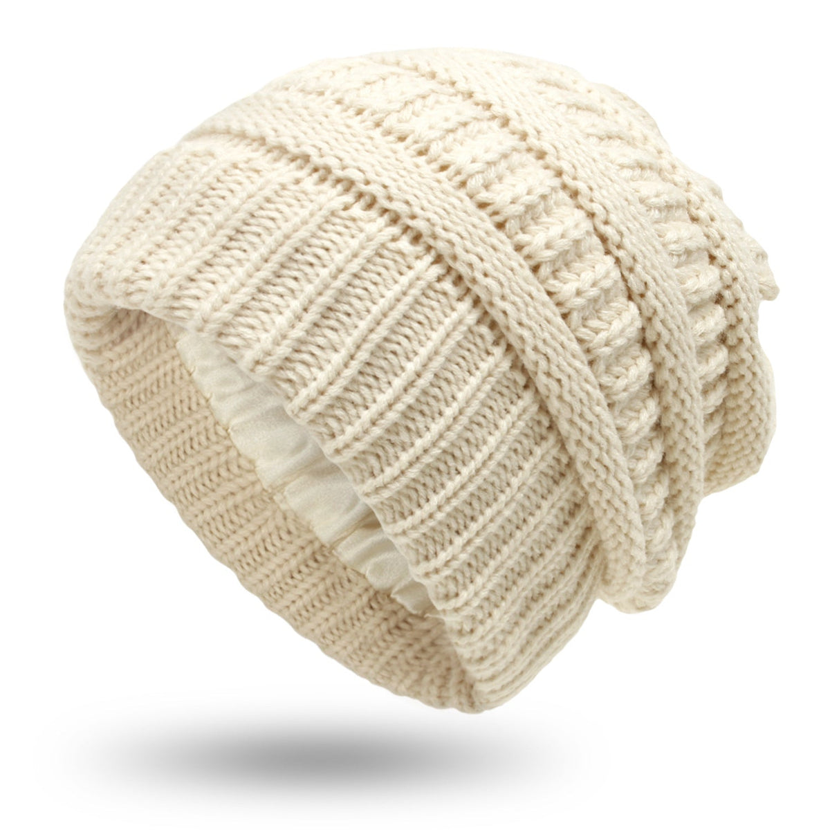 Cable-knit winter beanie – cream beanie with ribbed cuff