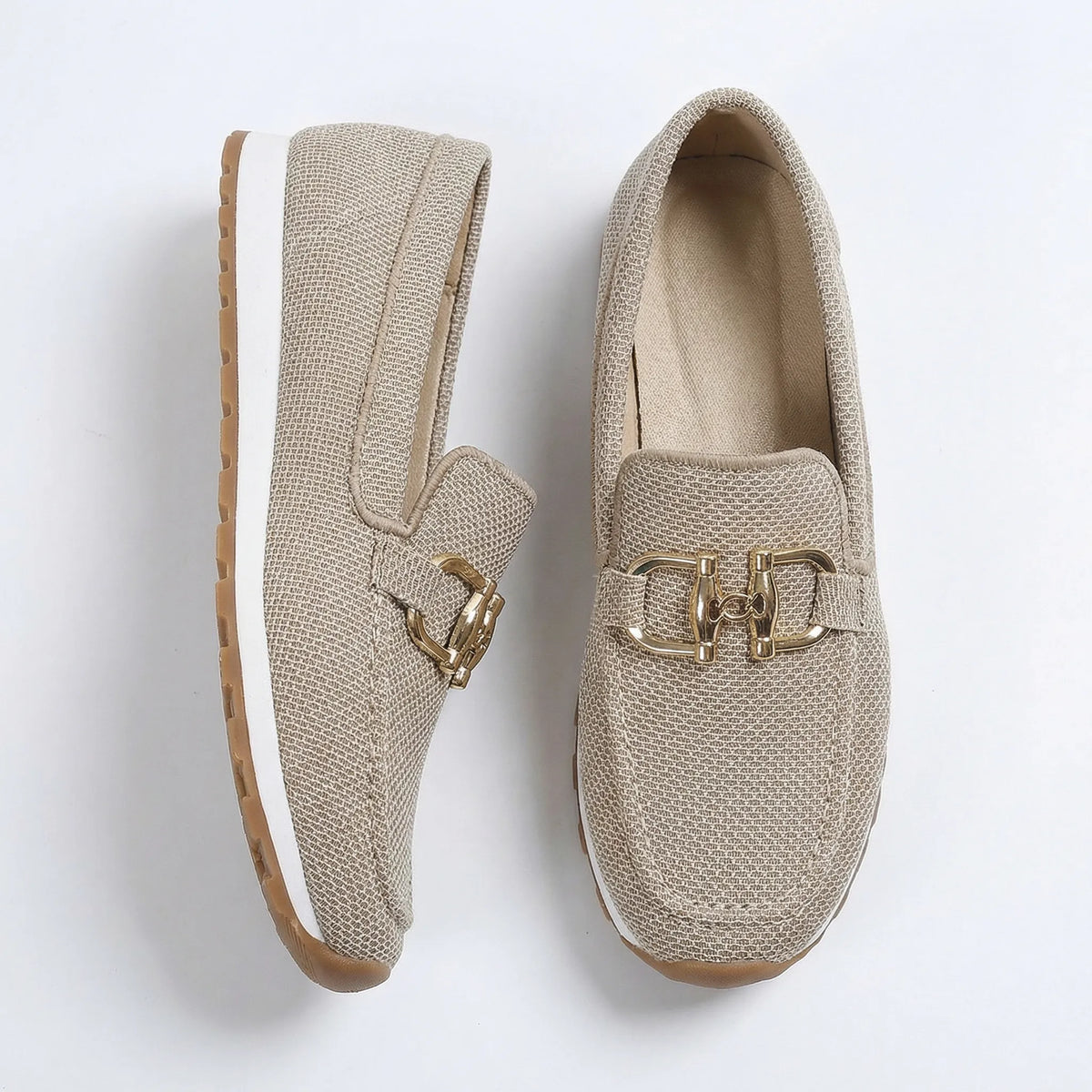 Women's khaki loafers, product view