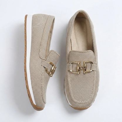 Women's khaki loafers, product view