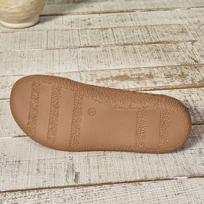 Auldweave women's fleece-lined winter slip-on shoes – tan anti-slip outsole close-up
