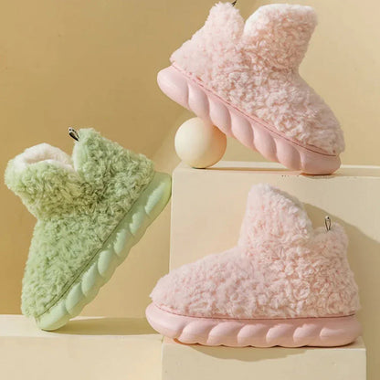 Plush fleece ankle slippers – pink and green colour comparison