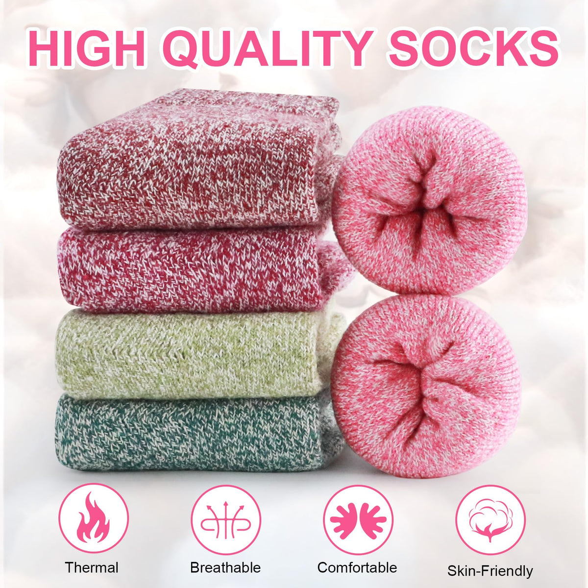 Five-pair thermal wool-blend socks – folded and rolled socks