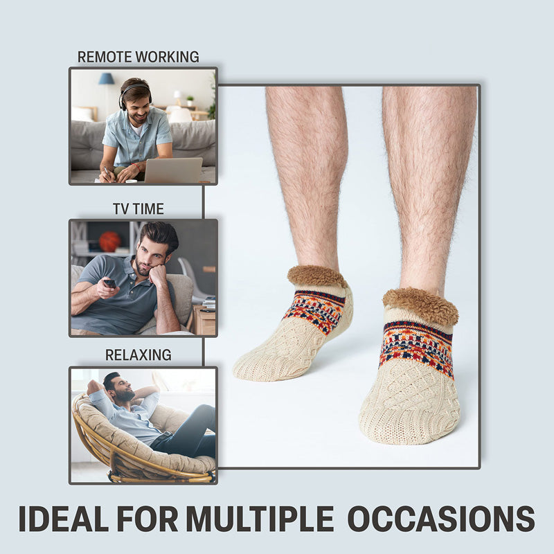 Auldweave warm fleece-lined non-slip slipper socks – cream pair for relaxing and home activities