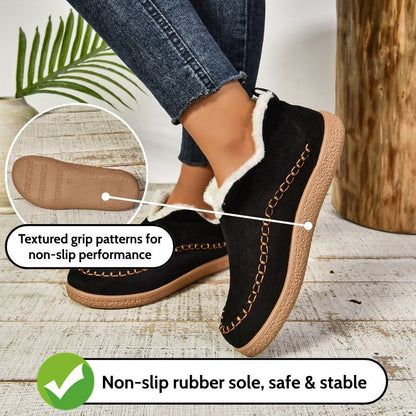 Auldweave women's fleece-lined winter slip-on shoes – black shoes with anti-slip sole feature