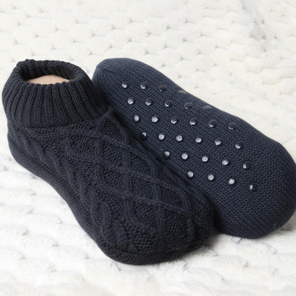 Auldweave women's knitted non-slip indoor slippers – navy pair with non-slip sole detail