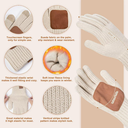 Winter hat scarf and glove set – touchscreen gloves and palm patch details