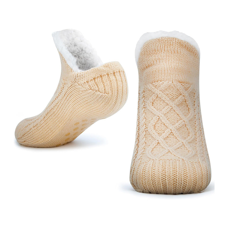 Auldweave unisex soft fleece-lined slipper socks – beige pair on a white background
