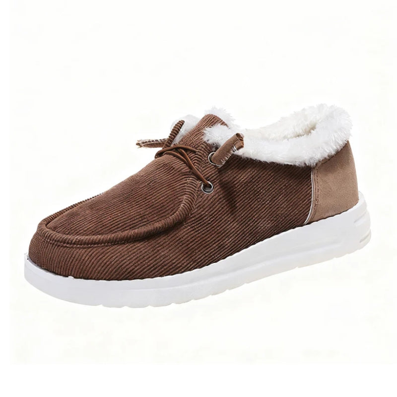 Auldweave women's lightweight fleece-lined winter shoes – brown shoe studio side view
