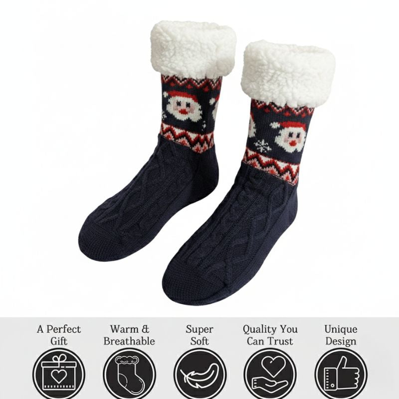Christmas fleece-lined slipper socks – dark pair with comfort features