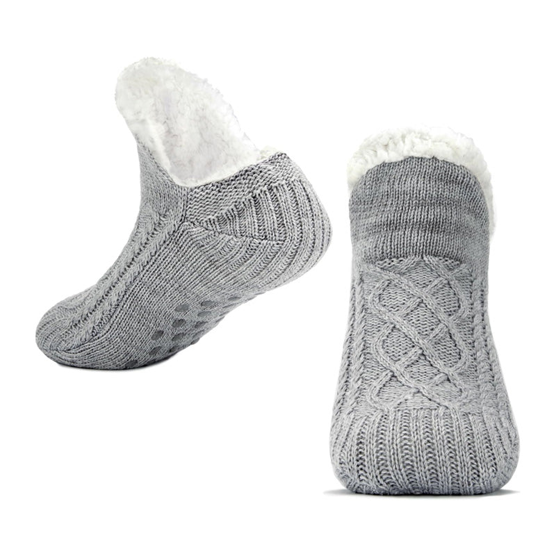 Auldweave unisex soft fleece-lined slipper socks – grey pair on a white background