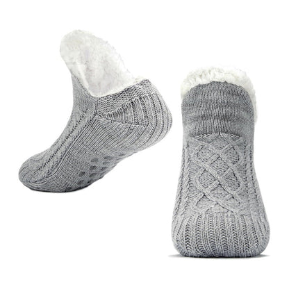 Auldweave unisex soft fleece-lined slipper socks – grey pair on a white background