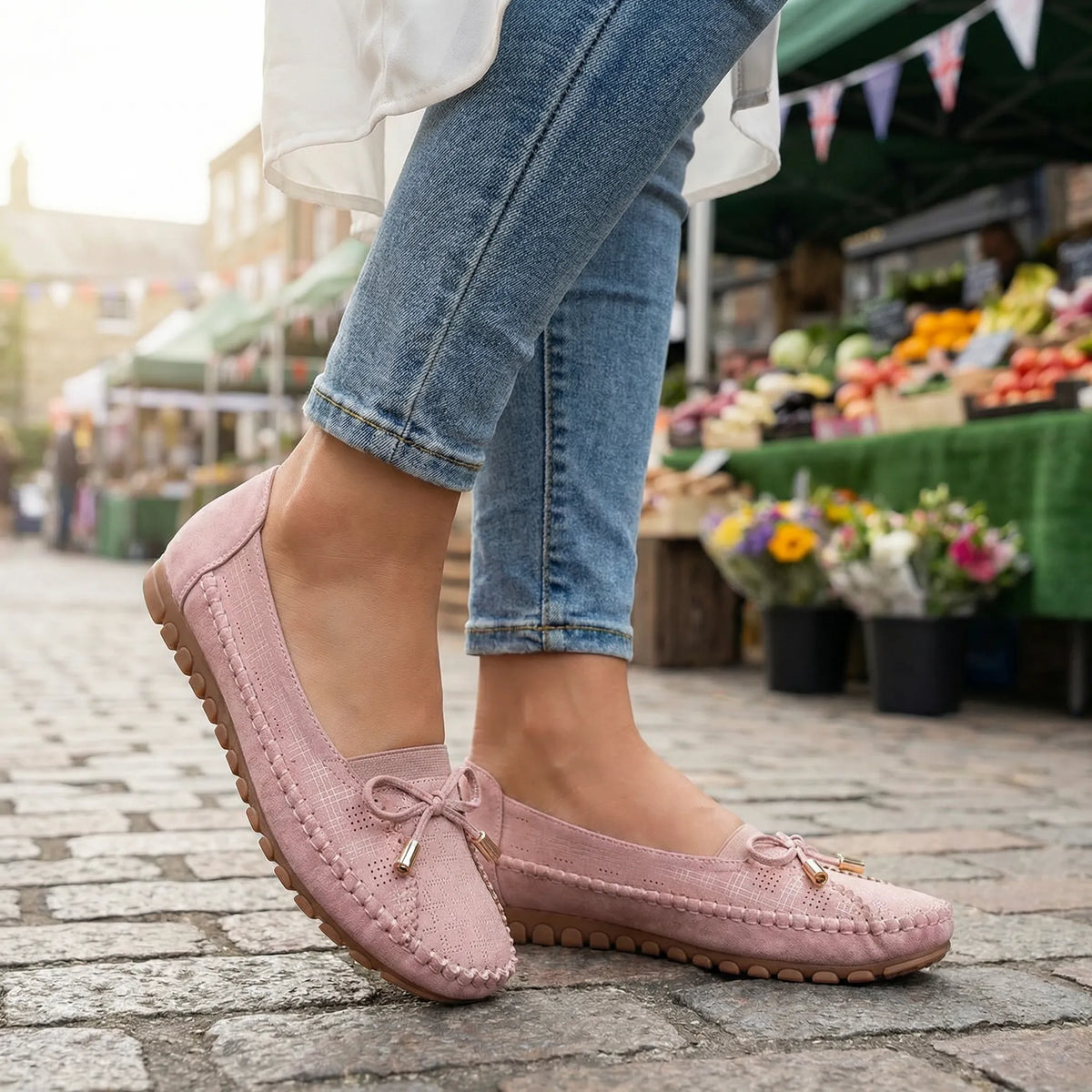 Women's loafers shown on foot