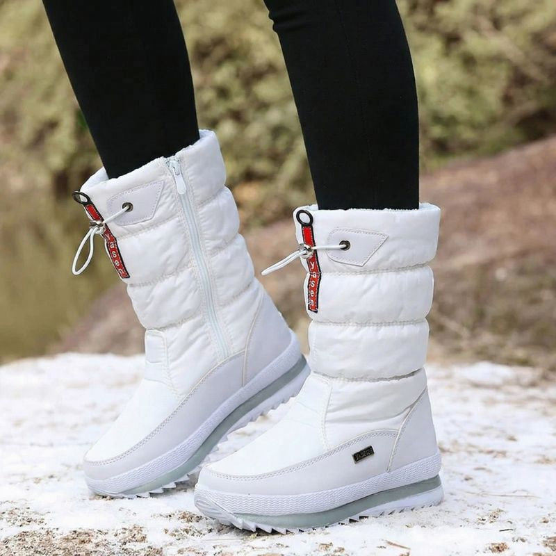 Auldweave women's waterproof mid-calf snow boots – white boots worn in snow
