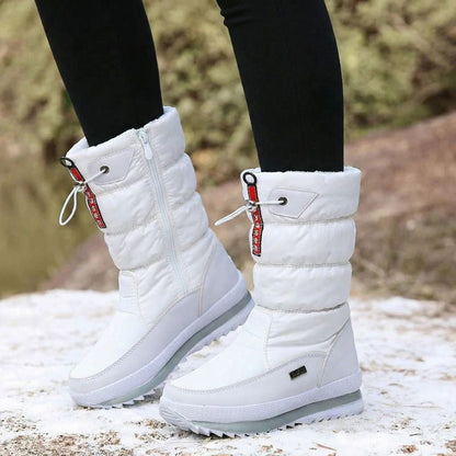 Auldweave women's waterproof mid-calf snow boots – white boots worn in snow