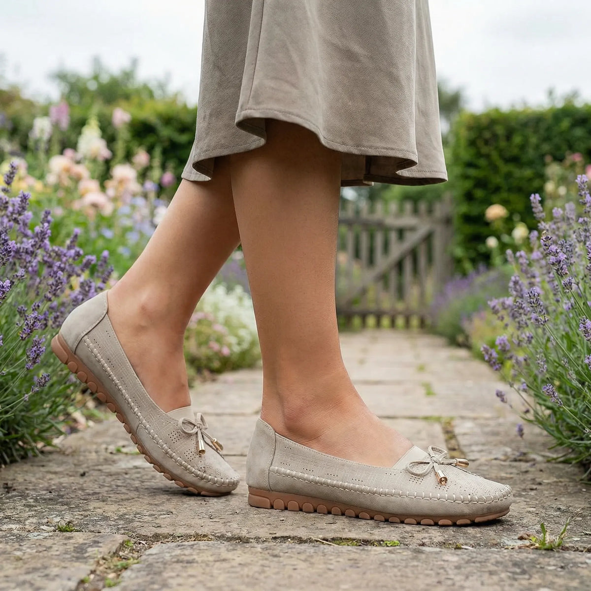 Women's loafers shown on foot
