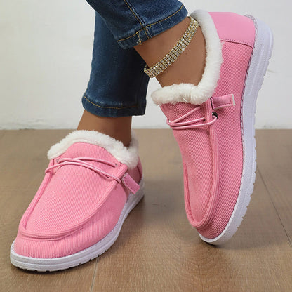 Auldweave women's lightweight fleece-lined winter shoes – pink shoes worn from the side