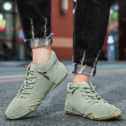Unisex leather boots with wide toe design and adjustable ankle strap