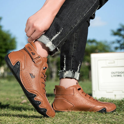 Unisex leather boots with wide toe design and adjustable ankle strap