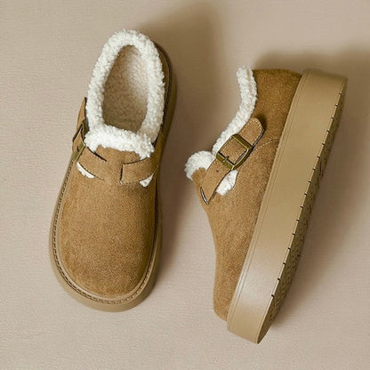Auldweave women's fleece-lined platform Mary Jane shoes – olive pair viewed from above
