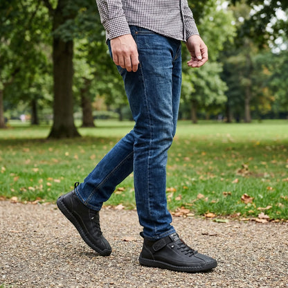 Men's wide fit leather ankle boots product view