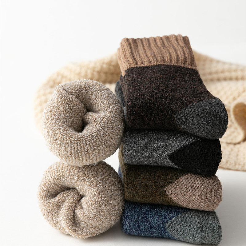 Five-pair winter knit sock set – rolled socks showing thick knit interior