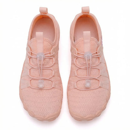 Dusty pink wide toe box shoes, top studio view