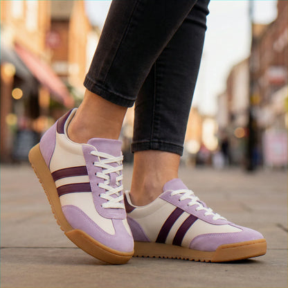 Lavender trainers for women, close on-foot street view