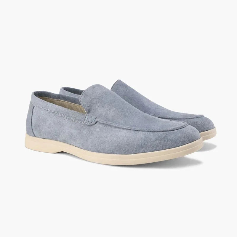 Fog blue men's wide fit loafers, paired side studio view