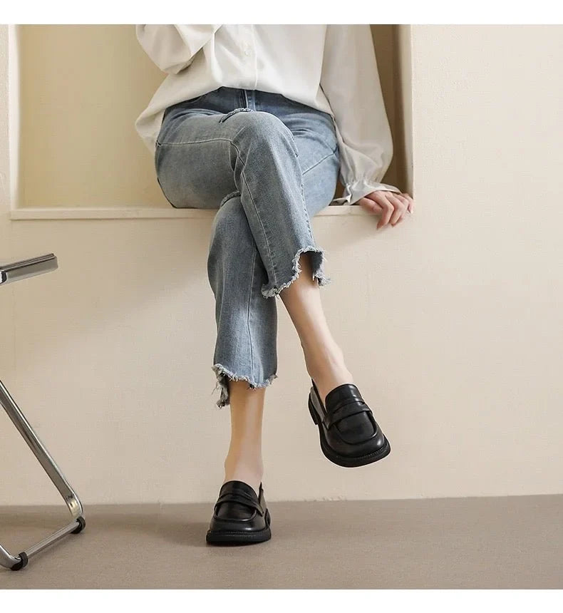 Women's chunky loafers shown on foot