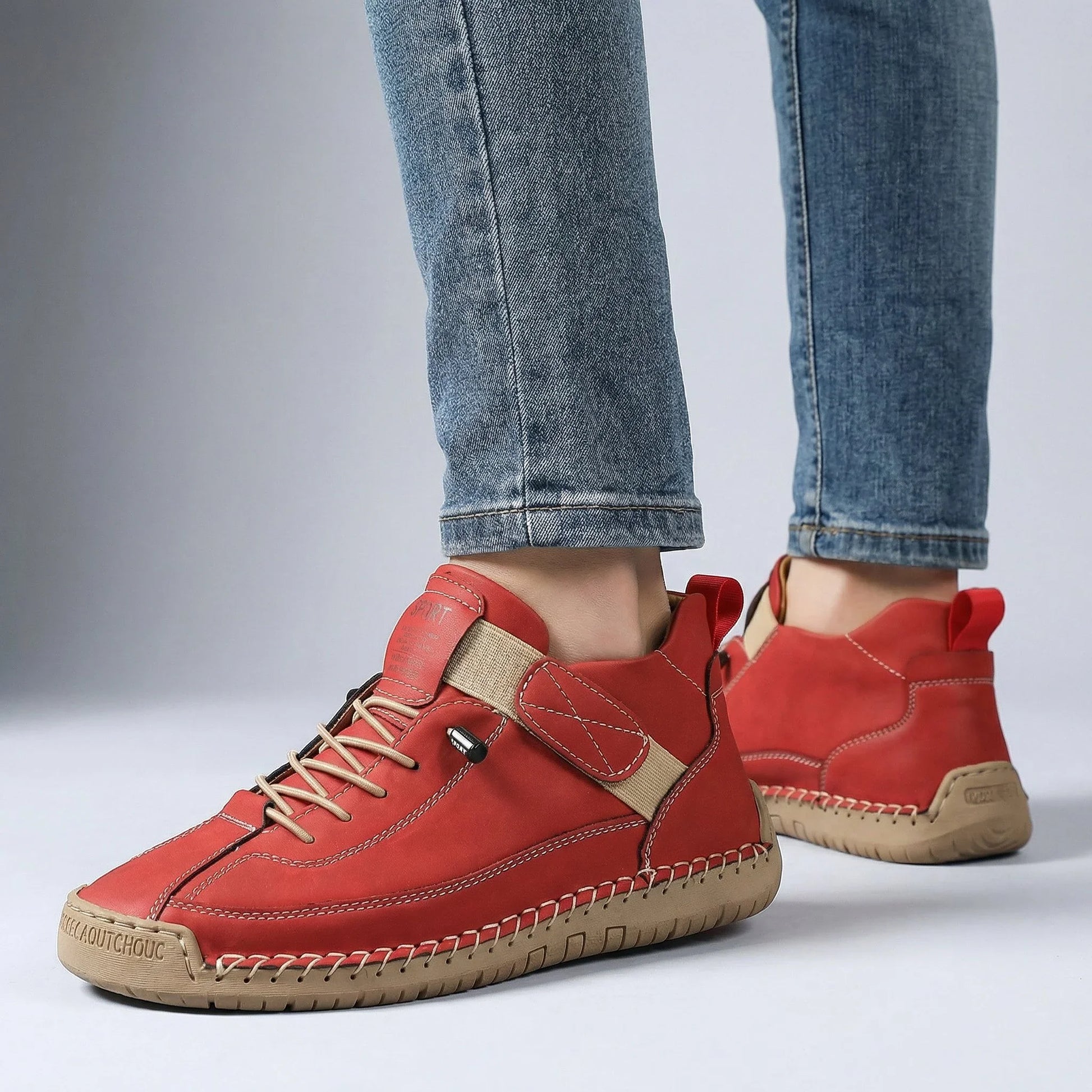 Women’s wide fit walking trainer in rust red with rounded toe and elastic laces