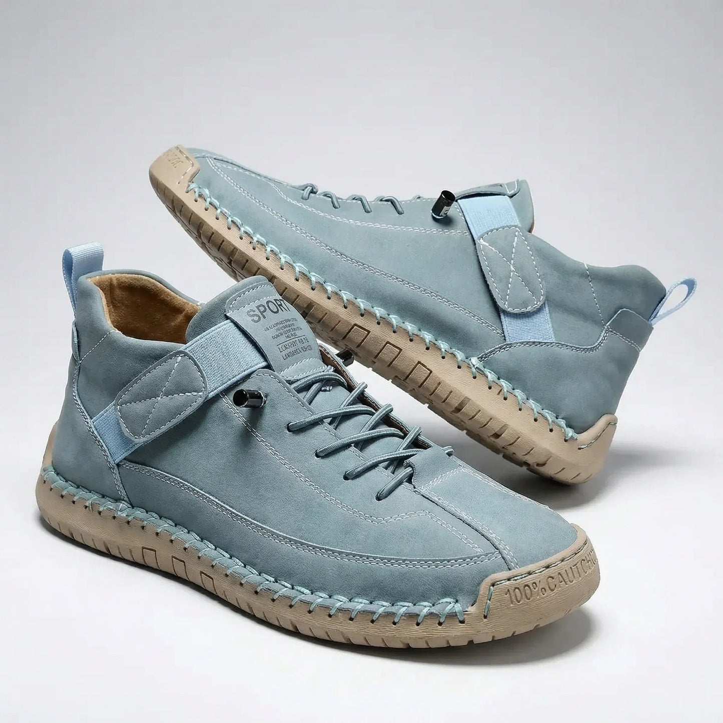 Dusty blue women’s wide fit walking trainer with adjustable strap