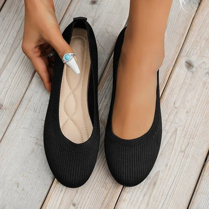 Women's knit loafer flats shown on foot