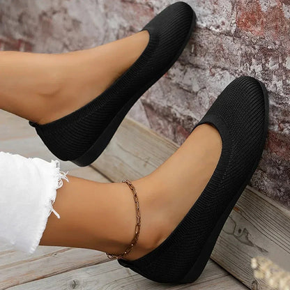 Women's knit loafer flats shown on foot