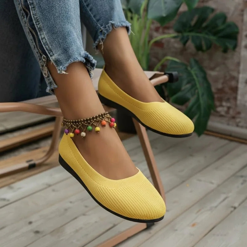 Women's knit loafer flats shown on foot