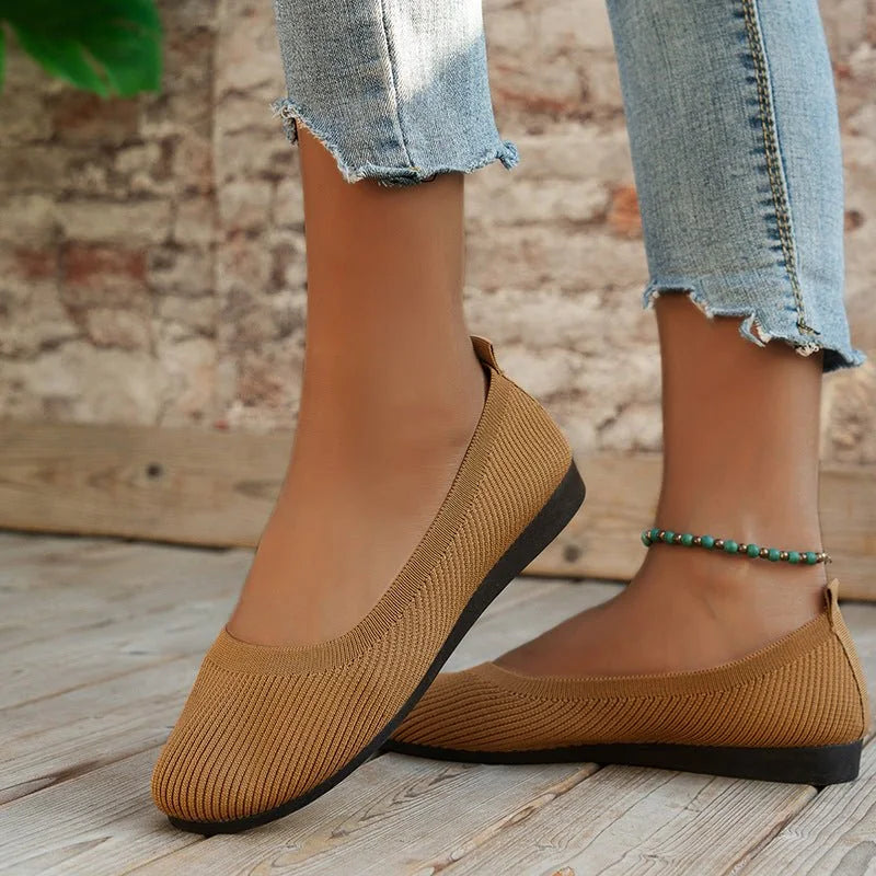 Women's knit loafer flats shown on foot