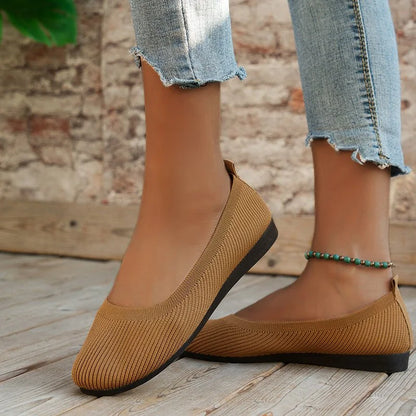 Women's knit loafer flats shown on foot