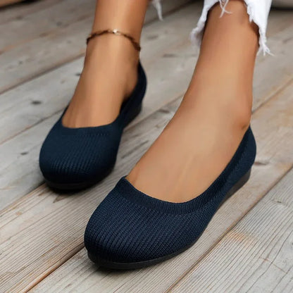 Women's knit loafer flats shown on foot