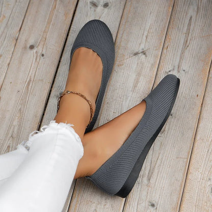 Women's knit loafer flats shown on foot